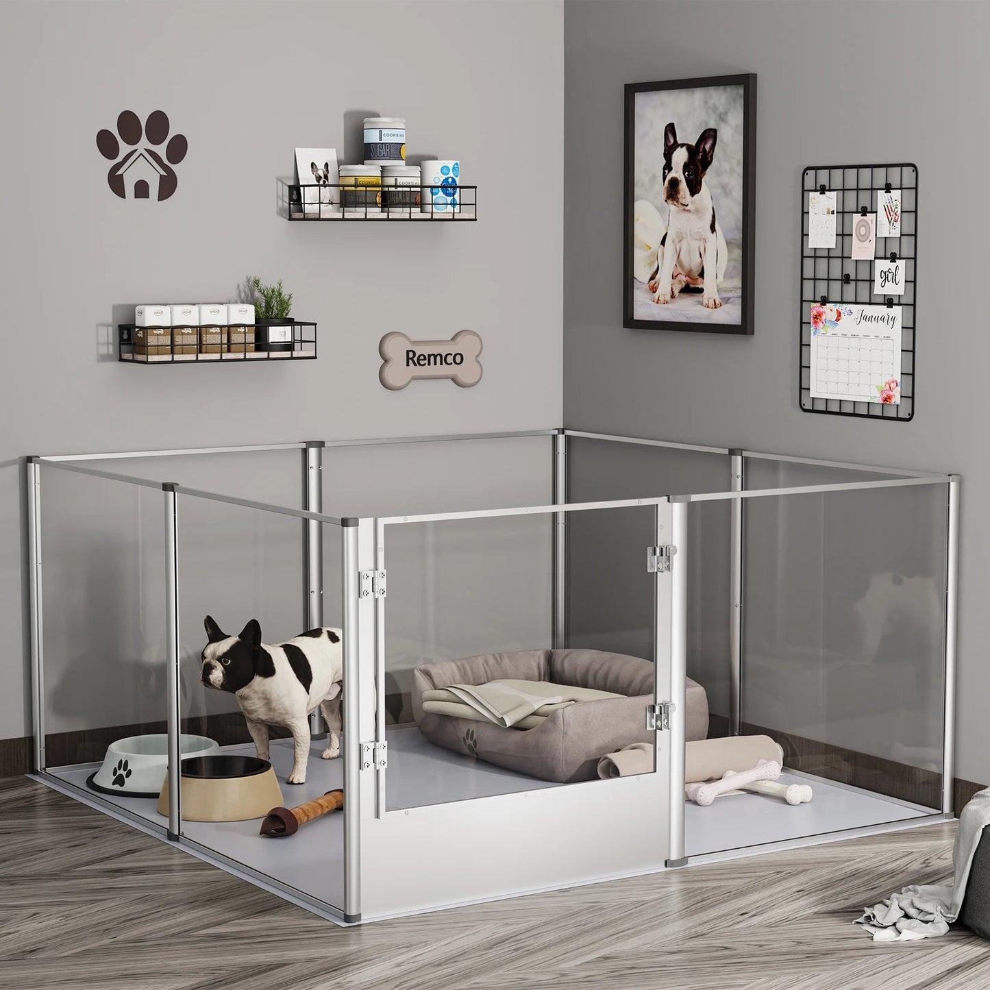 Acrylic Dog Playpen Fence with Waterproof Fertility Pad for Cats