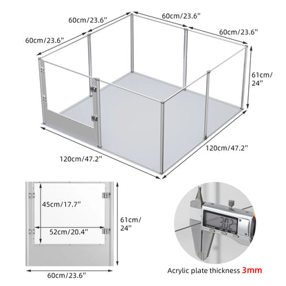 Acrylic Dog Playpen Fence with Waterproof Fertility Pad for Cats